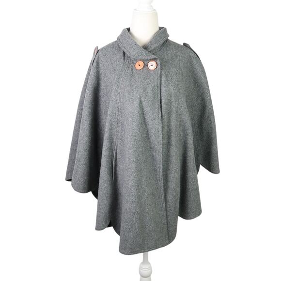 Vintage Charcoal Grey Wool Cape Poncho Jacket - Picture 1 of 8